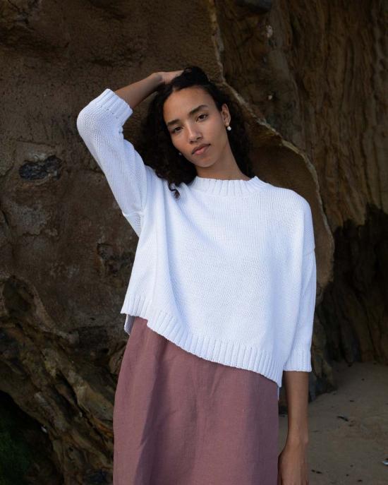  어니스트 코튼 민소매 티셔츠 크롭 니트 초콜릿/블랙/화이트/크림 - HONEST COTTON