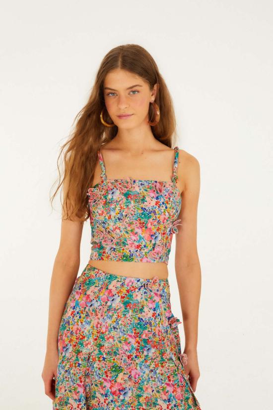  팜 리오 블라우스 피전트 플로럴 버터플라이 탑 피전트 플로럴 오프 화이트