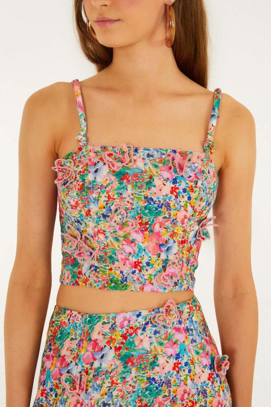  팜 리오 블라우스 피전트 플로럴 버터플라이 탑 피전트 플로럴 오프 화이트 - FARM RIO