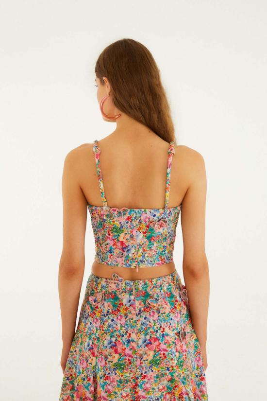  팜 리오 블라우스 피전트 플로럴 버터플라이 탑 피전트 플로럴 오프 화이트 - FARM RIO