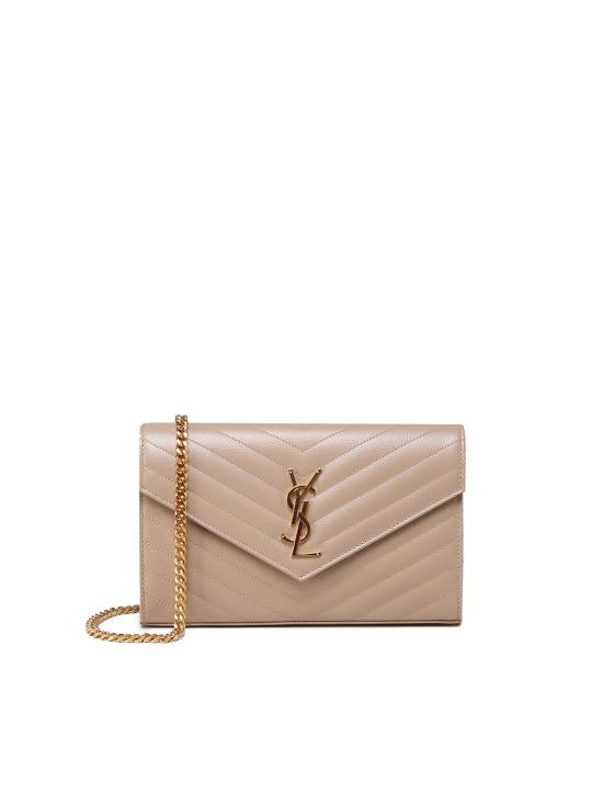 26SS 생로랑 레더 카산드라 체인 월렛 377828 BOW012721 Dark beige - SAINT LAURENT