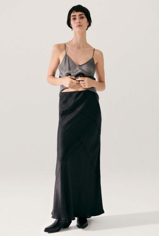  실크 런드리 롱 스커트 스플라이스 롱 바이어스컷 스커트 블랙 - SILK LAUNDRY