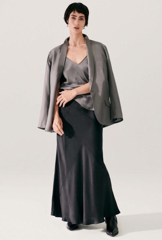  실크 런드리 롱 스커트 스플라이스 롱 바이어스컷 스커트 블랙 - SILK LAUNDRY