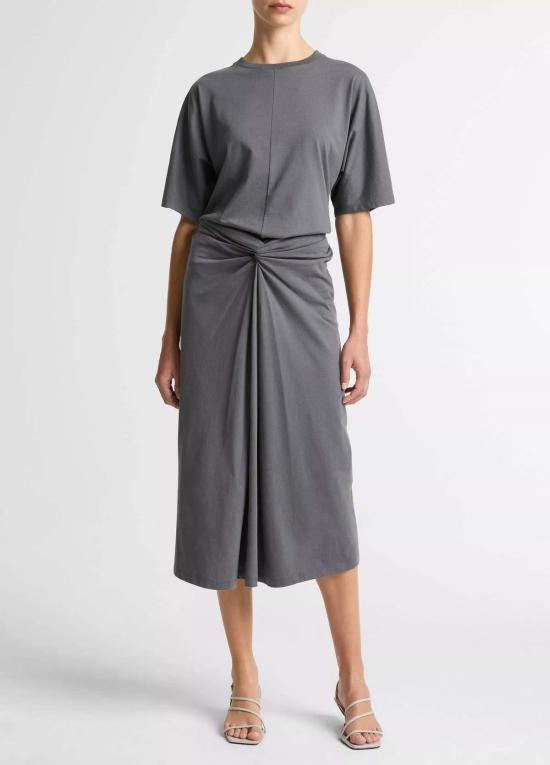  빈스 미디 스커트 코튼 픽스드 랩 스커트