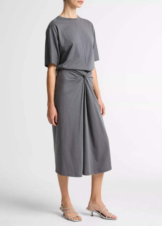  빈스 미디 스커트 코튼 픽스드 랩 스커트 - VINCE