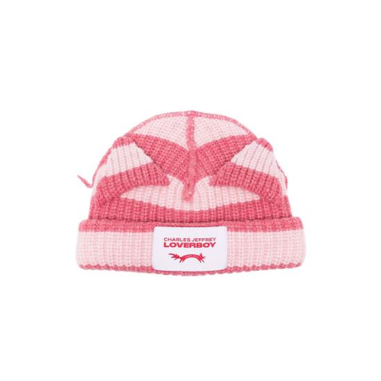  찰스 제프리 러버보이 모자 청키 이어 스트라이프 비니 핑크