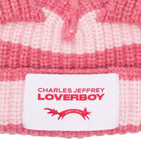  찰스 제프리 러버보이 모자 청키 이어 스트라이프 비니 핑크 - CHARLES JEFFREY LOVERBOY