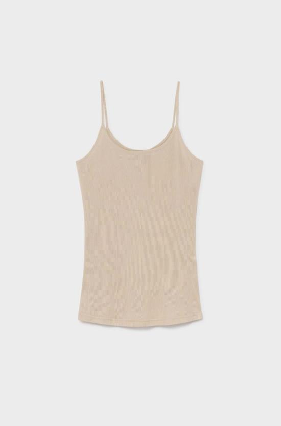  실크 런드리 민소매 티셔츠 립드 캐미솔 탑 헤이즐넛