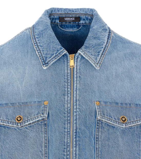  베르사체 데님 팬츠 지퍼 데님 셔츠 블루 - VERSACE