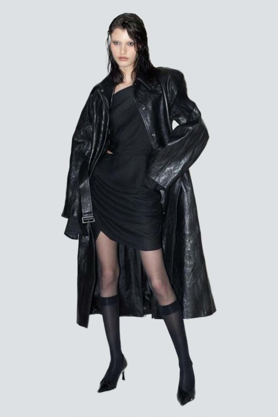  요바나 마르코비치 코트 조바나 마르코비치 블랙 가죽 롱 - JOVANA MARKOVIC