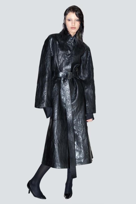  요바나 마르코비치 코트 조바나 마르코비치 블랙 가죽 롱 - JOVANA MARKOVIC