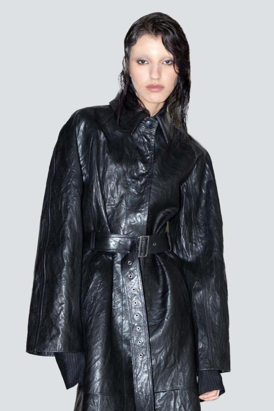  요바나 마르코비치 코트 조바나 마르코비치 블랙 가죽 롱