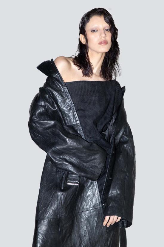  요바나 마르코비치 코트 조바나 마르코비치 블랙 가죽 롱 - JOVANA MARKOVIC