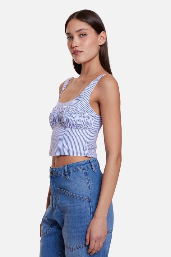  더 타일 클럽 민소매 티셔츠 타일 클럽 방갈로 뷔스티에 탑 화이트/블루 스트라이프 - THE TILE CLUB