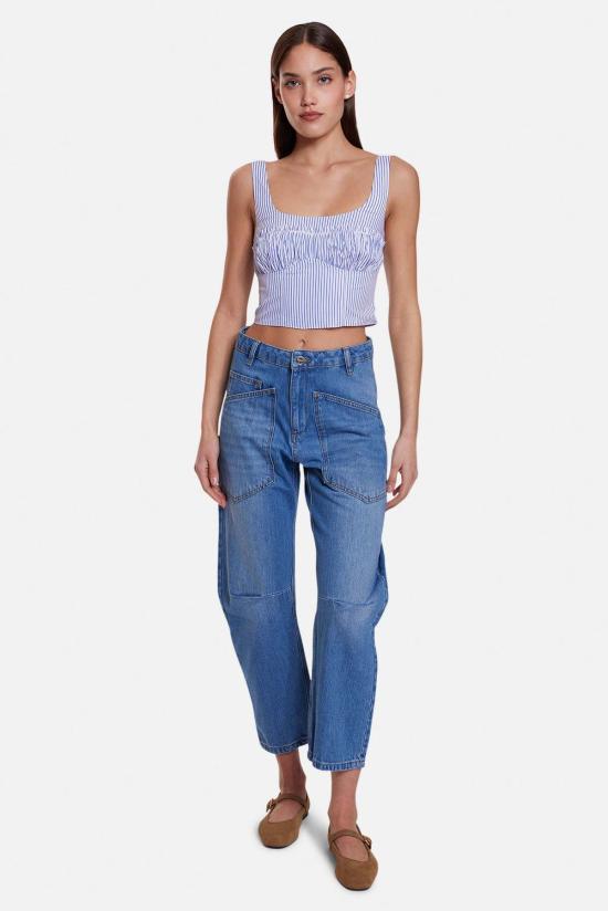  더 타일 클럽 민소매 티셔츠 타일 클럽 방갈로 뷔스티에 탑 화이트/블루 스트라이프 - THE TILE CLUB