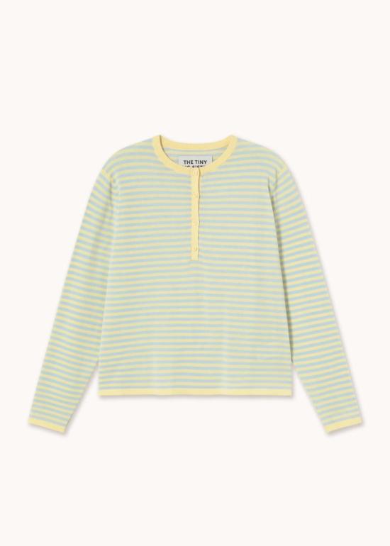  타이니 빅 시스터 긴팔 티셔츠 스트라이프 헨리 탑