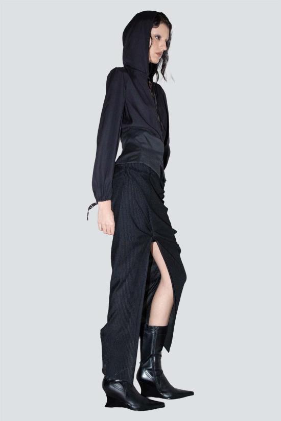  요바나 마르코비치 스웨터 조바나 마르코비치 블랙 실크 후드티 - JOVANA MARKOVIC