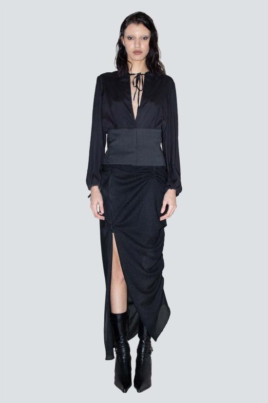  요바나 마르코비치 스웨터 조바나 마르코비치 블랙 실크 후드티 - JOVANA MARKOVIC