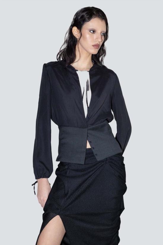  요바나 마르코비치 스웨터 조바나 마르코비치 블랙 실크 후드티 - JOVANA MARKOVIC