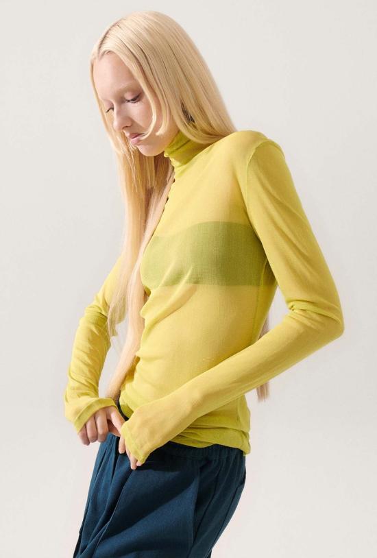  실크 런드리 긴팔 티셔츠 실크 세탁 실크 메시 터틀넥 압생트 - SILK LAUNDRY