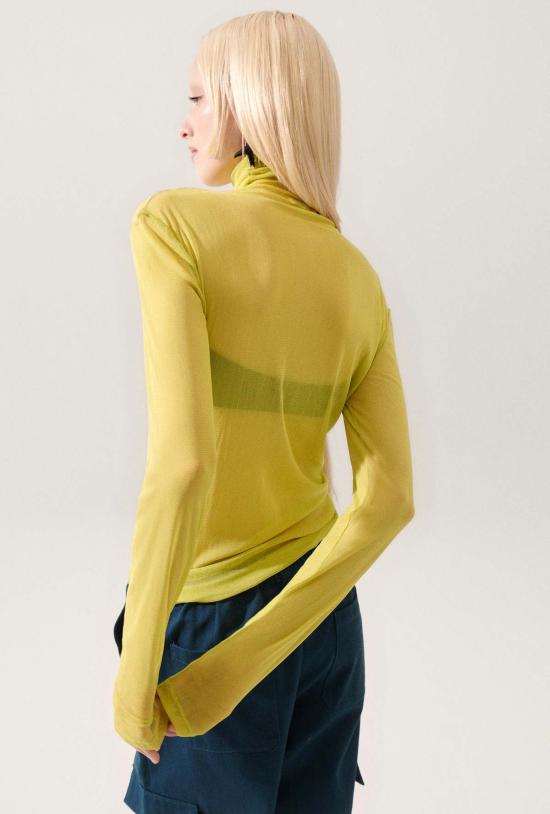  실크 런드리 긴팔 티셔츠 실크 세탁 실크 메시 터틀넥 압생트 - SILK LAUNDRY