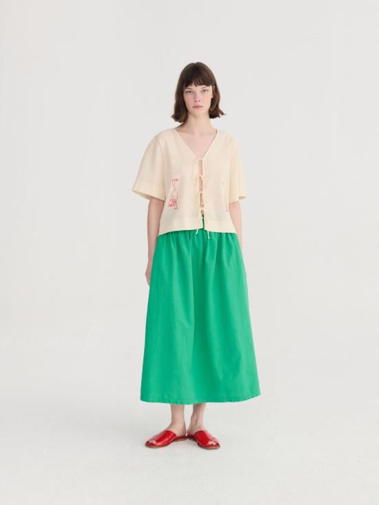  보보쇼즈 블라우스 보보 초스 자수 타이  오프 화이트