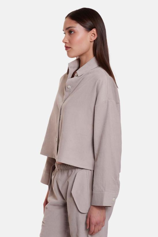  더 타일 클럽 탑 타일 클럽 폭시 마이크로 코드 크롭 셔츠 - THE TILE CLUB