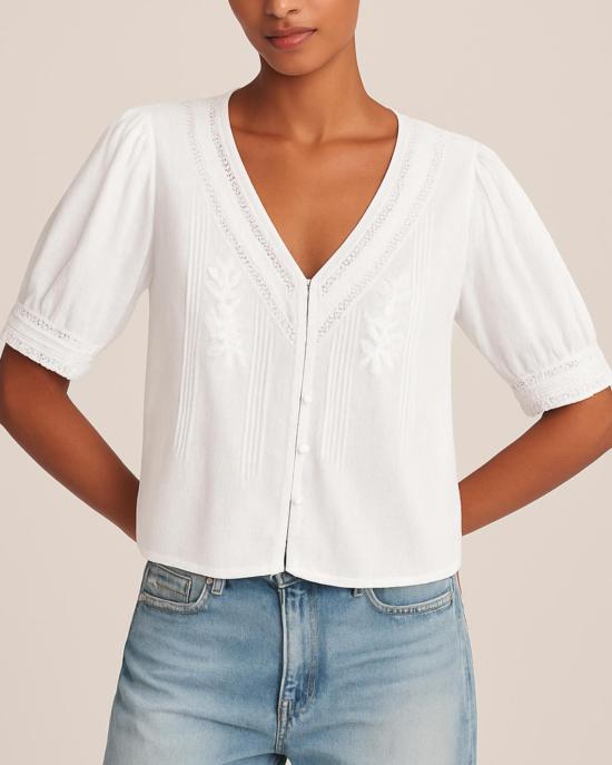  벨벳 블라우스 메이비스 탑 화이트 - VELVET