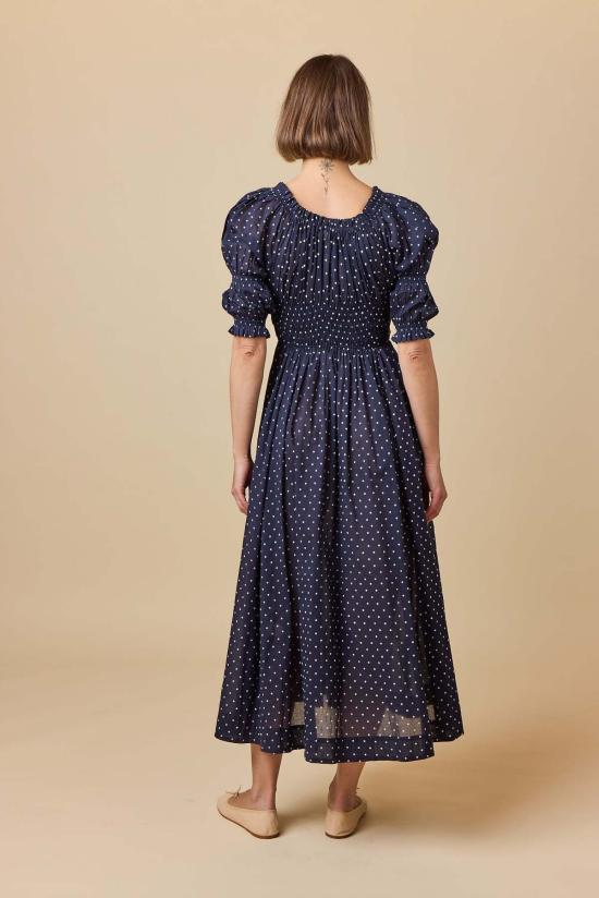  도엔 롱 원피스 Dôen Ischia 드레스 네이비 플록 도트 - DOEN