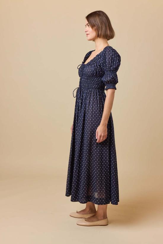  도엔 롱 원피스 Dôen Ischia 드레스 네이비 플록 도트 - DOEN