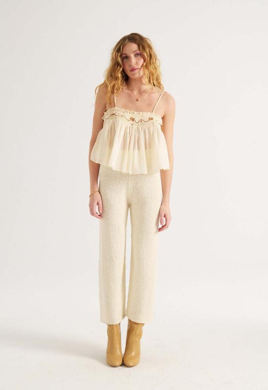  루 샤르망 민소매 티셔츠 루프 샤르망 아이리스 부케 자수 탱크탑 - LOUP CHARMANT