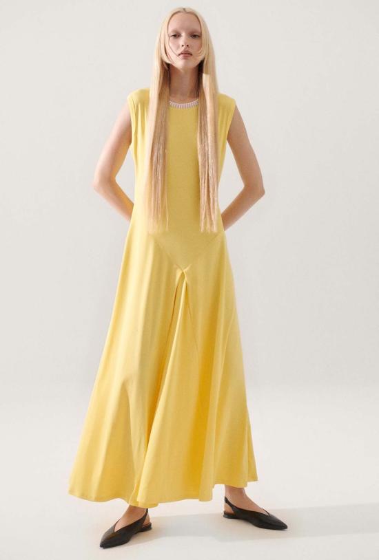  실크 런드리 롱 원피스 실크 세탁용 크로셰 트림 드레스 티타네이트