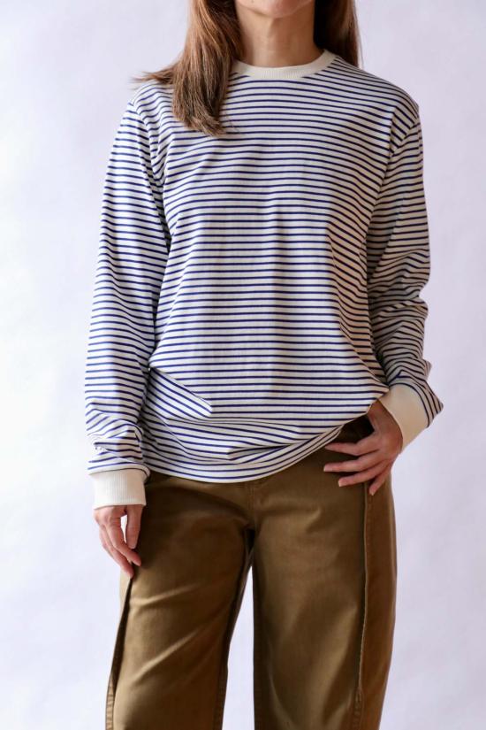  티비 긴팔 티셔츠 스트라이프 퍼펙트 유니섹스  네이비 멀티 - TIBI