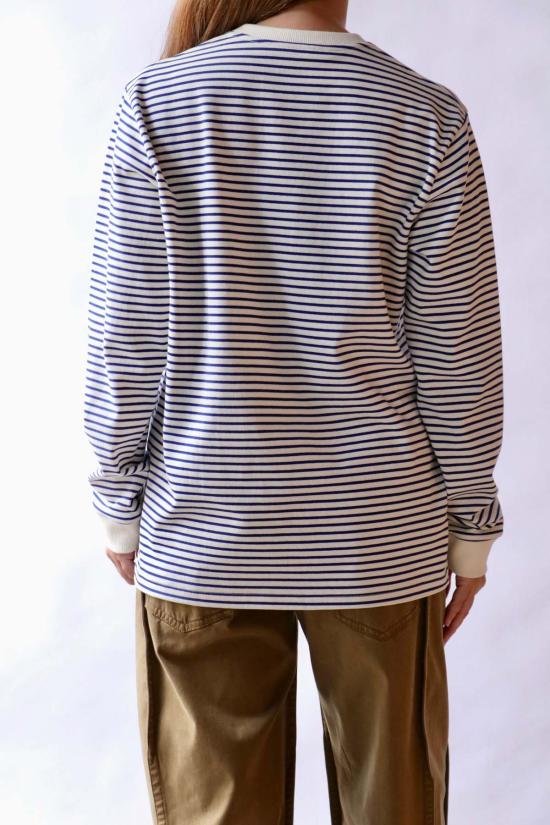  티비 긴팔 티셔츠 스트라이프 퍼펙트 유니섹스  네이비 멀티 - TIBI