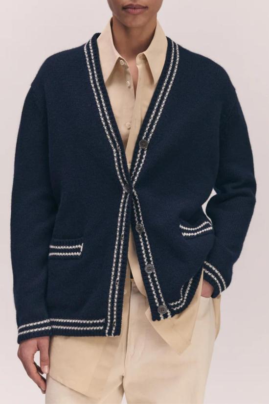  도우터 가디건 &Daughter 스트라이프 트림 브이넥  네이비/화이트 - &DAUGHTER