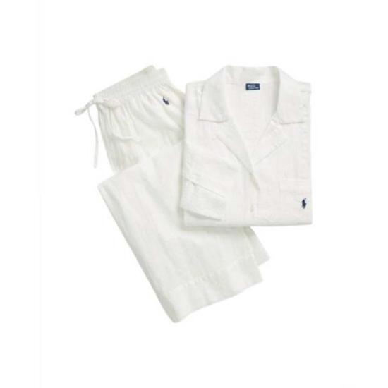  폴로 랄프로렌 라운지 웨어 폴로 랄프 로렌 긴팔 여름 린넨 파자마 세트 화이트 클라우드