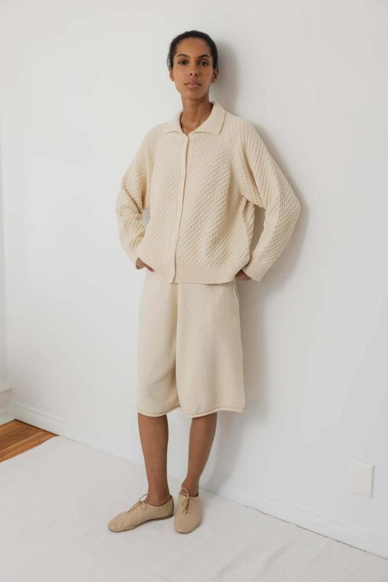  울 하이드 가디건 텍스처드  내추럴