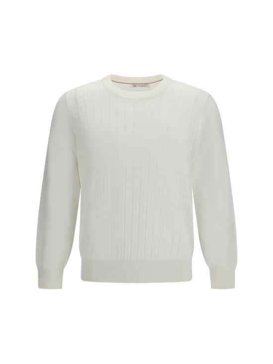 26SS 브루넬로 쿠치넬리 코튼 텍스처드 립 니트 스웨터 M29204000 C2723 WHITE