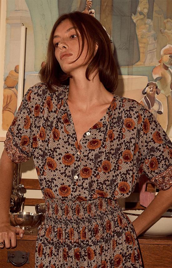  나탈리 마틴 블라우스 바이올렛 탑 | 빈티지 플라워 - NATALIE MARTIN