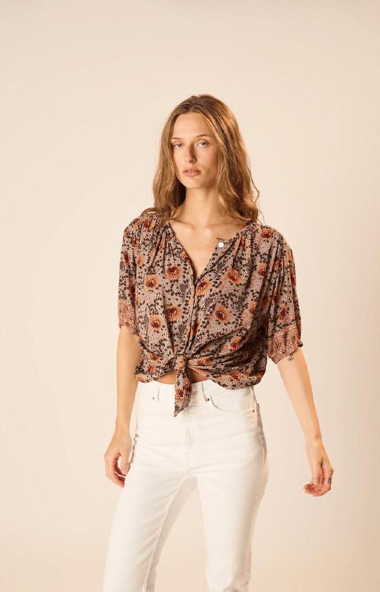  나탈리 마틴 블라우스 바이올렛 탑 | 빈티지 플라워