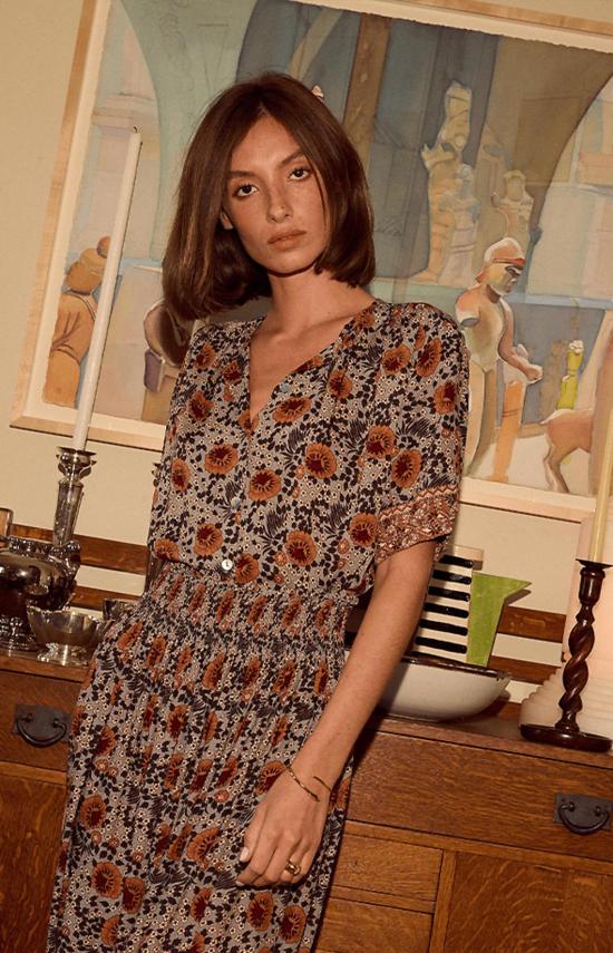  나탈리 마틴 블라우스 바이올렛 탑 | 빈티지 플라워 - NATALIE MARTIN