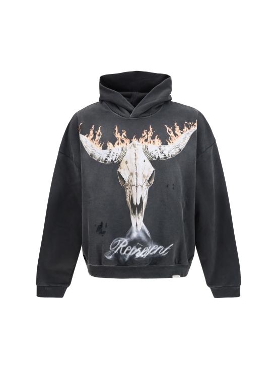 26SS 리프레젠트 후드 티셔츠 MLM100610 STAINEDBLA GREY