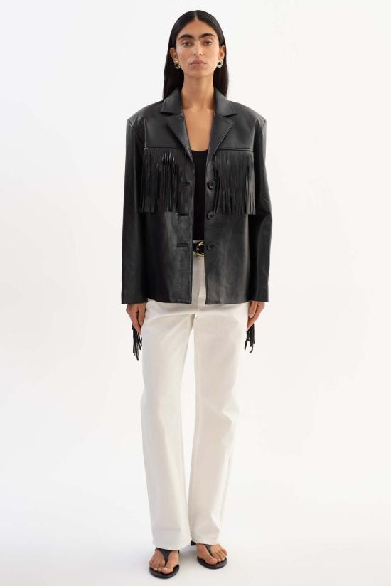  레이디버드 자켓 리안느 가죽 프린지 재킷 블랙