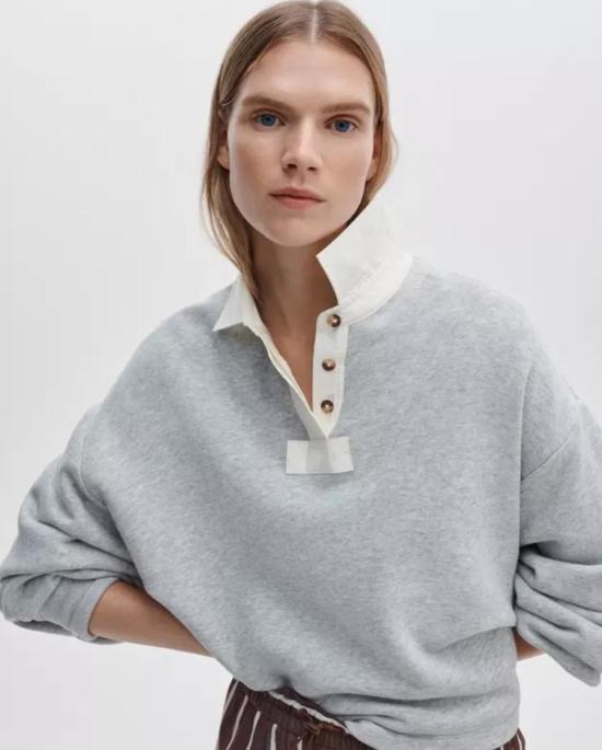  랙앤본 스웨터 Rag & Bone 빈티지 테리 오버사이즈 폴로 스웨트셔츠 헤더 그레이