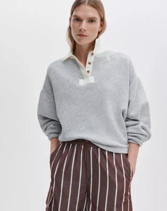  랙앤본 스웨터 Rag & Bone 빈티지 테리 오버사이즈 폴로 스웨트셔츠 헤더 그레이 - RAG & BONE