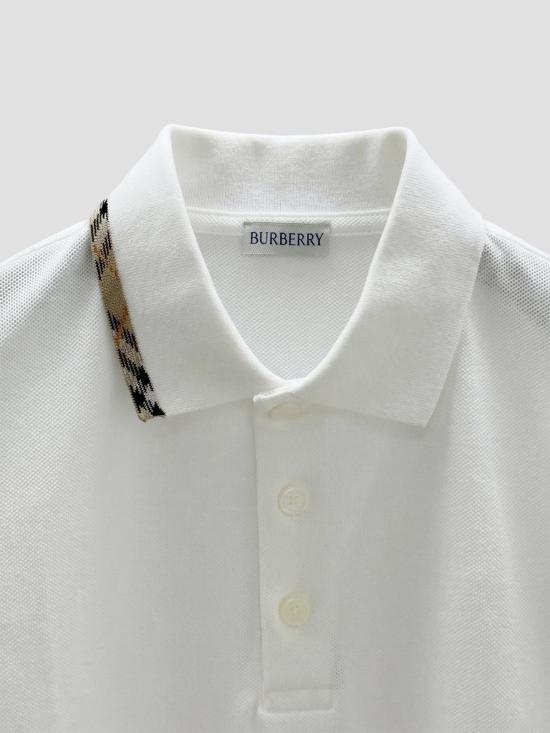 26SS 버버리 체크 트리밍 코튼 폴로셔츠 8126955 B7078 CHALK - BURBERRY