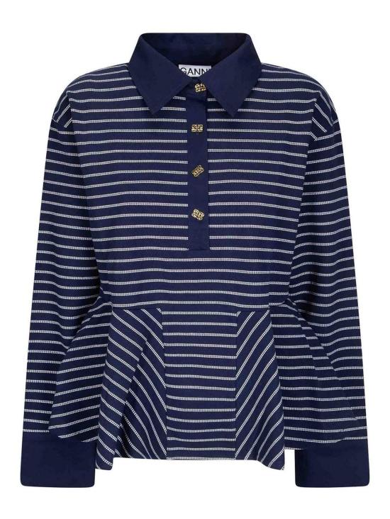 26SS 가니 스트라이프 러플 폴로 티셔츠 A1050063683 Light Blue