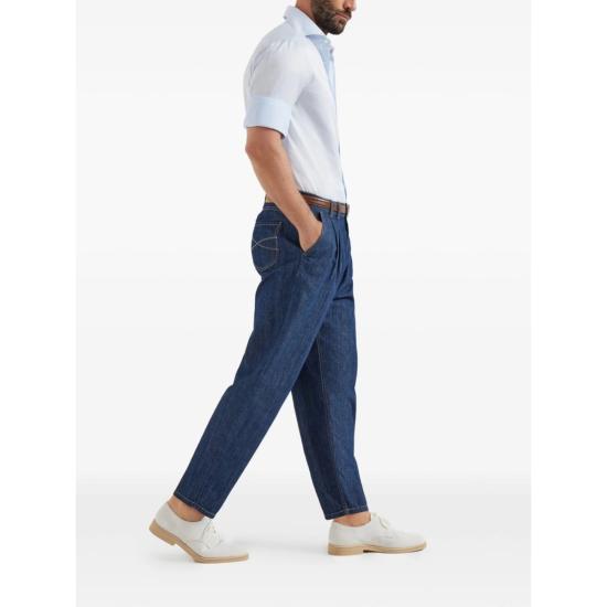  브루넬로 쿠치넬리 데님 팬츠 파이브 포켓 더블 플리츠 진 (블루) - BRUNELLO CUCINELLI