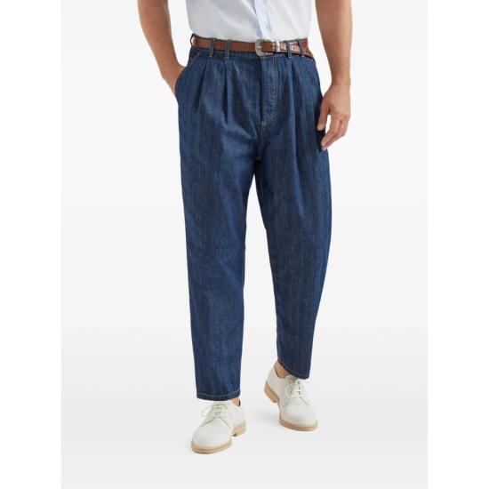  브루넬로 쿠치넬리 데님 팬츠 파이브 포켓 더블 플리츠 진 (블루) - BRUNELLO CUCINELLI