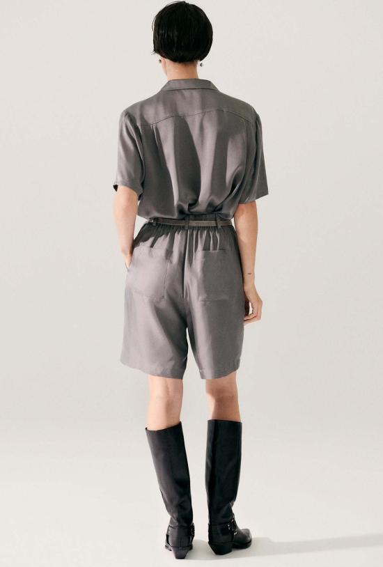  실크 런드리 블라우스 반팔 보이프렌드 셔츠 그레이 펄 - SILK LAUNDRY